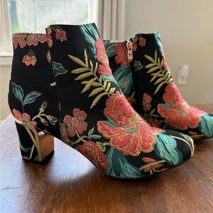 J.Renee Black Floral Ankle Booties